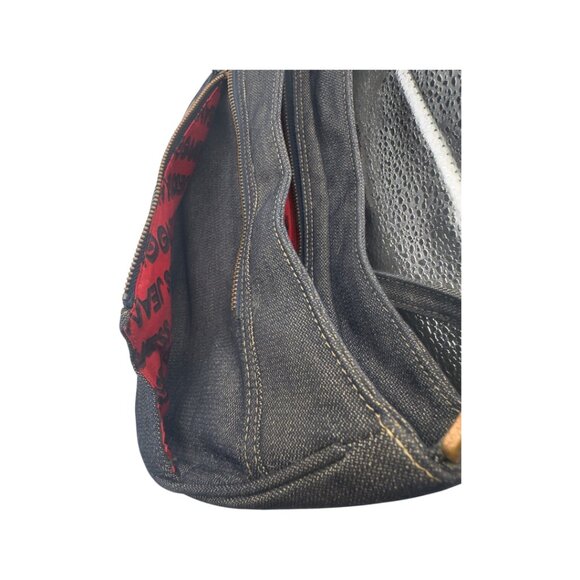 Guess Vintage Y2K Denim Shoulder Bag –Logo Charm, 10.5” Drop- Retro Red Interior - Picture 10 of 13